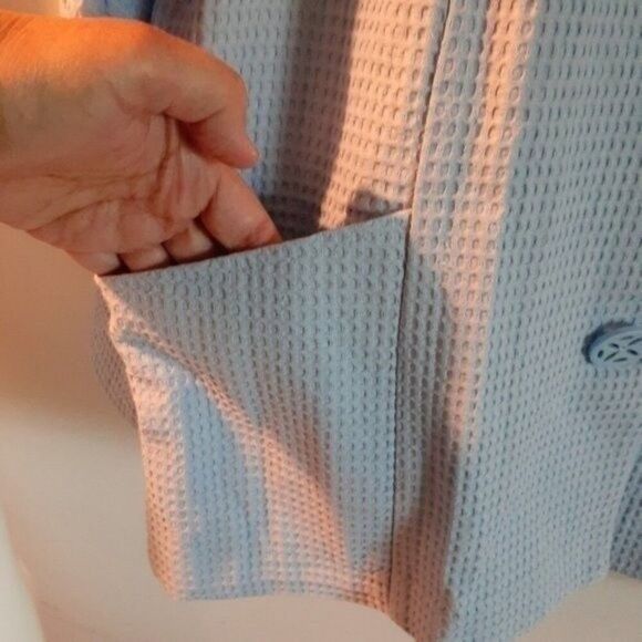 norm thompson new waffle knit blue top golf jacket  p l petite large - Picture 3 of 6